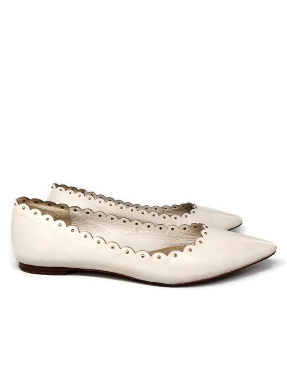 Coach Jill Cream Ivory Leather Scalloped Studded Point-Toe Slip-On Ballet Flats - Picture 4 of 11